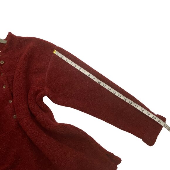 L.L.Bean Womens Red wine Henley Button-Up Sherpa Fleece Pullover Sweatshirt  L - Picture 9 of 9